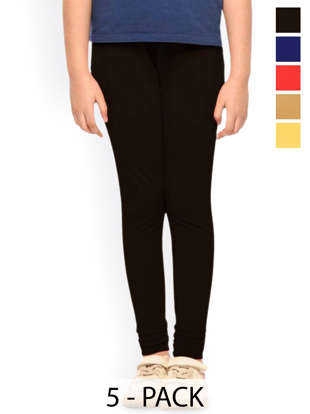 

FRENCH KLEIDER Girls Pack Of 5 Churidar Length Leggings, Black