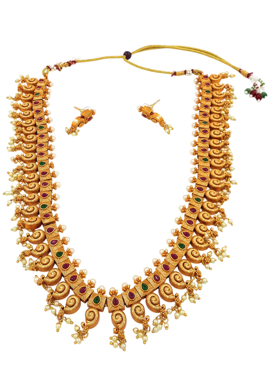 

Anujeet Fashion Hub Gold-Plated Stone Studded & Beaded Necklace and Earrings