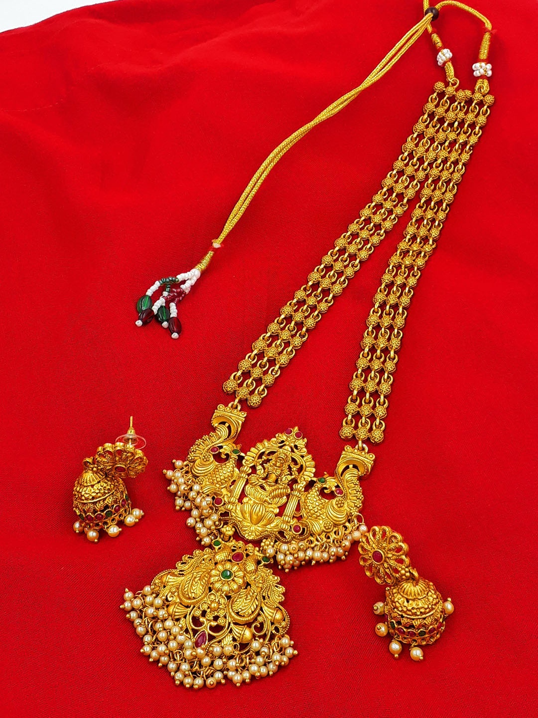 

Anujeet Fashion Hub Gold Plated Stone Studded & Beaded Jewellery Set