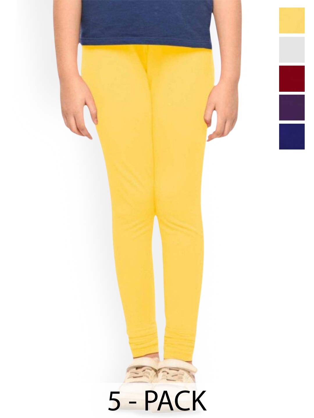 

FRENCH KLEIDER Girls Pack Of 5 Churidar Length Leggings, Yellow
