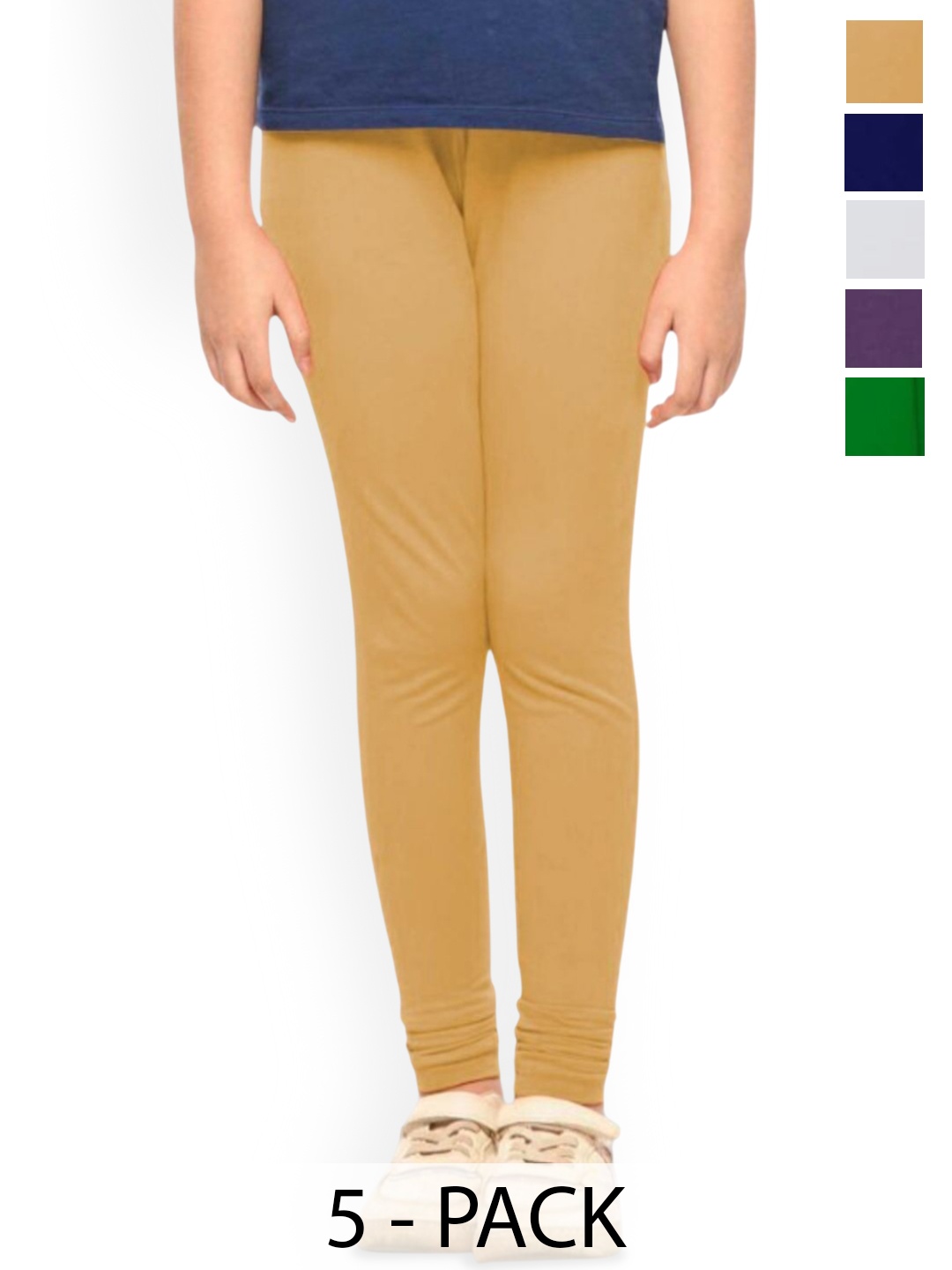 

FRENCH KLEIDER Girls Pack Of 5 Churidar Length Leggings, Blue