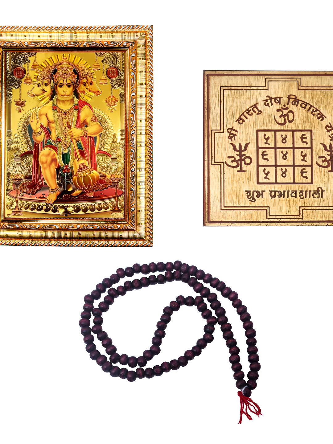 

Hawai Gold-Toned and Red Panchmukhi Hanuman Bajrang Bali Wooden Wall Photo Frame