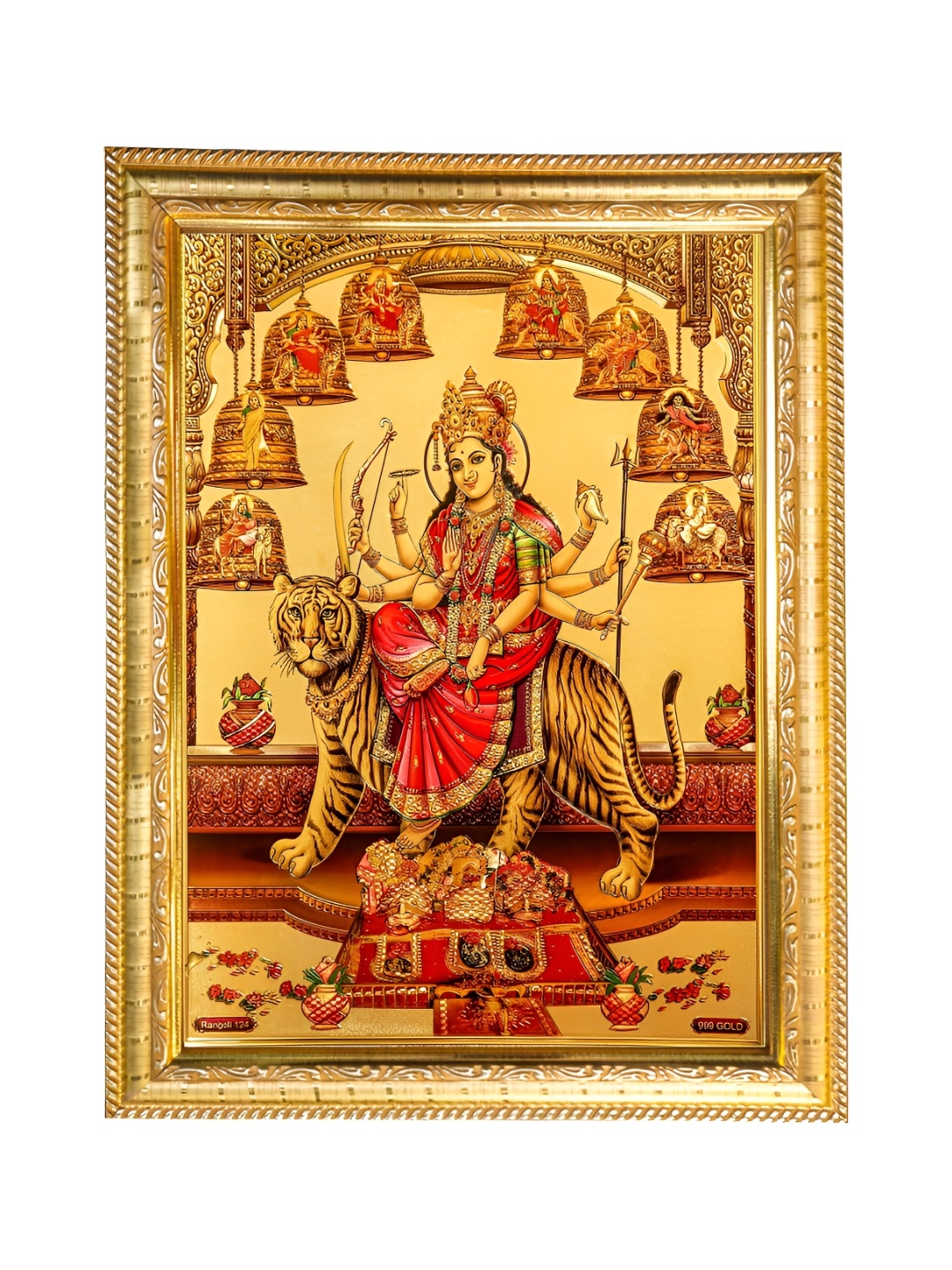 

Hawai Gold-Plated Goddess Nav 9 Durga Sherawali Wooden Wall Photo Frame
