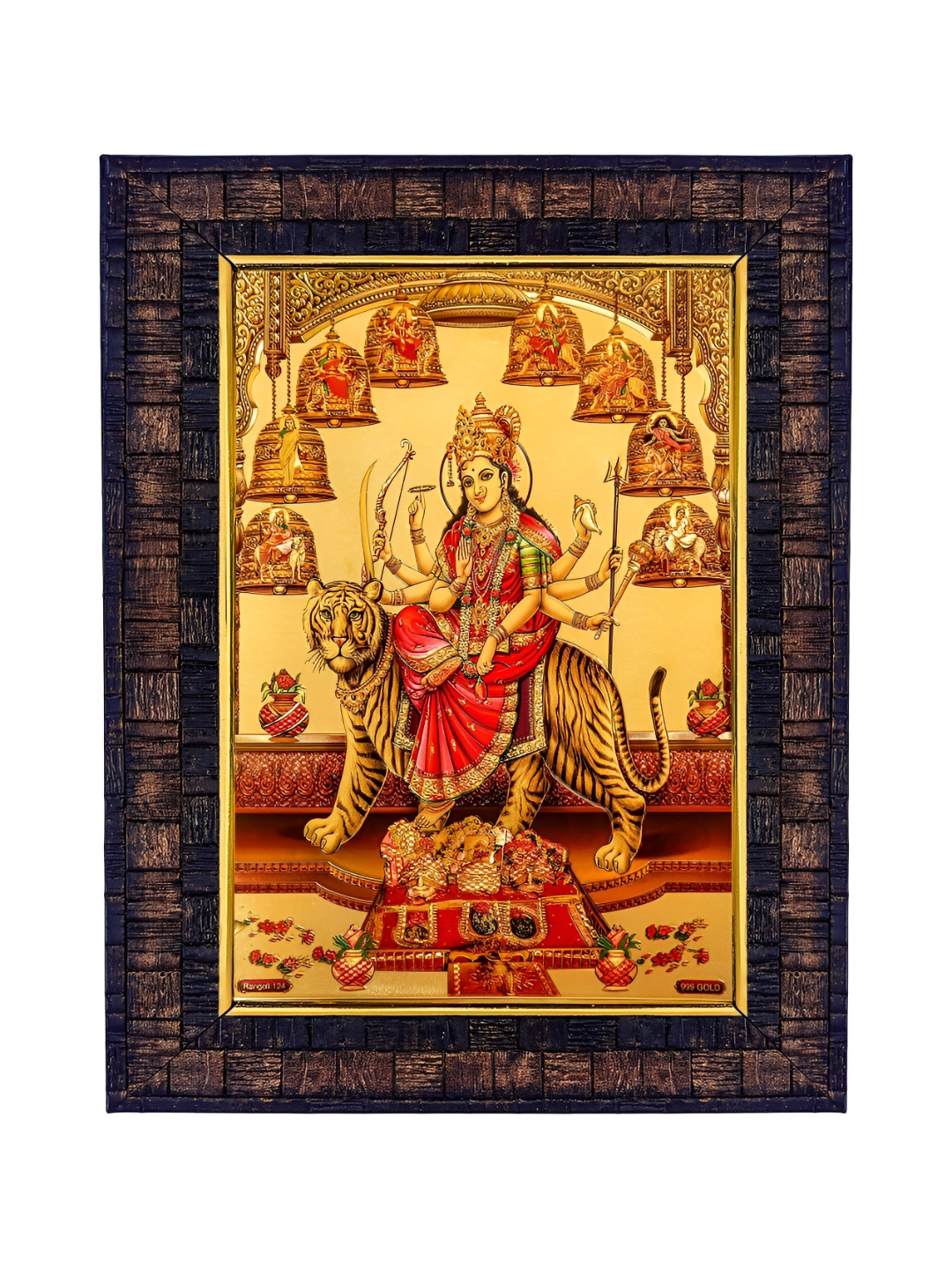 

Hawai Gold Toned & Black Self Design Durga Sherawali Wooden Wall Photo Frame