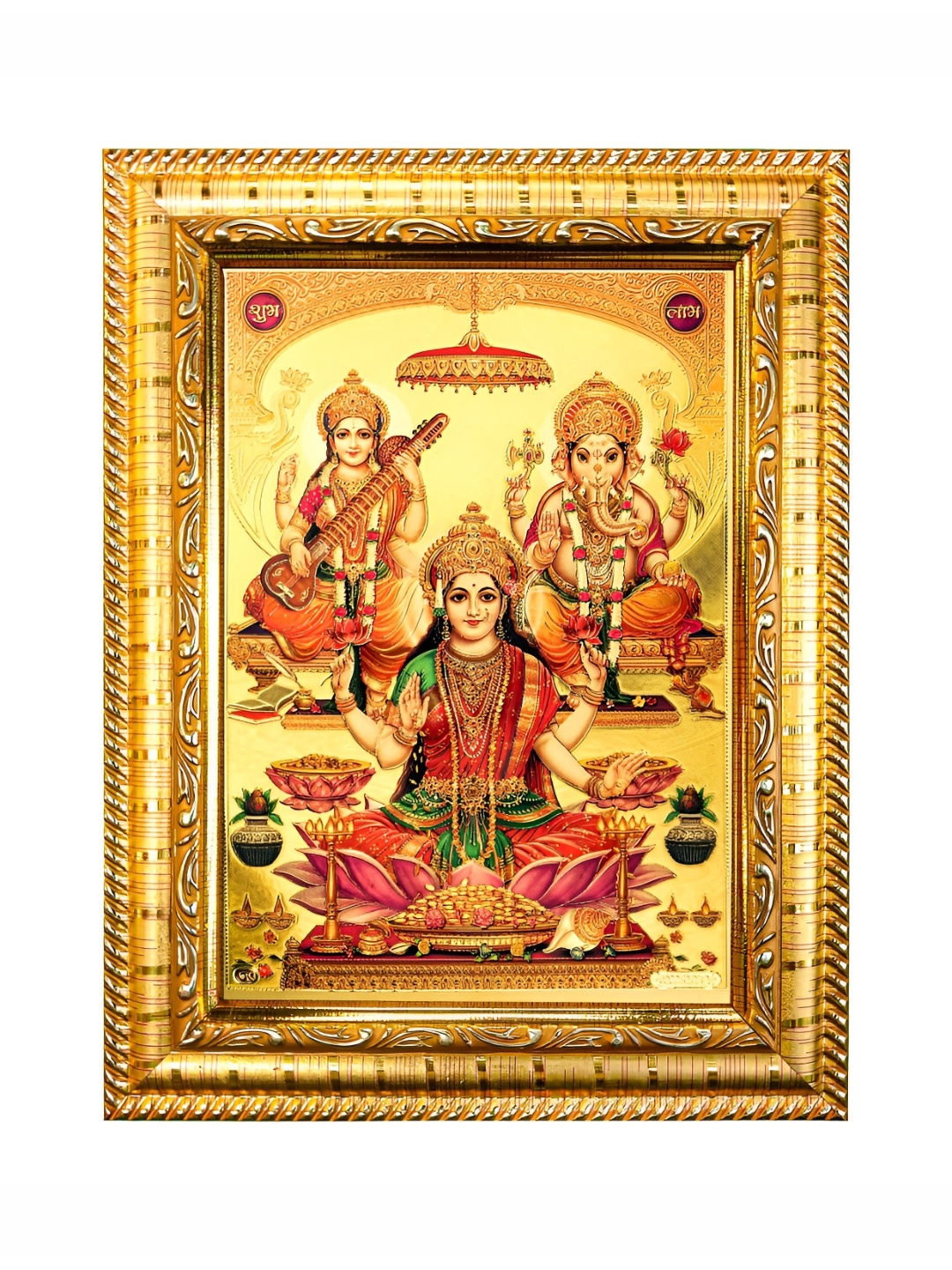 

Hawai Gold Plated Ganesh Laxmi Saraswati Wooden Wall Photo Frame