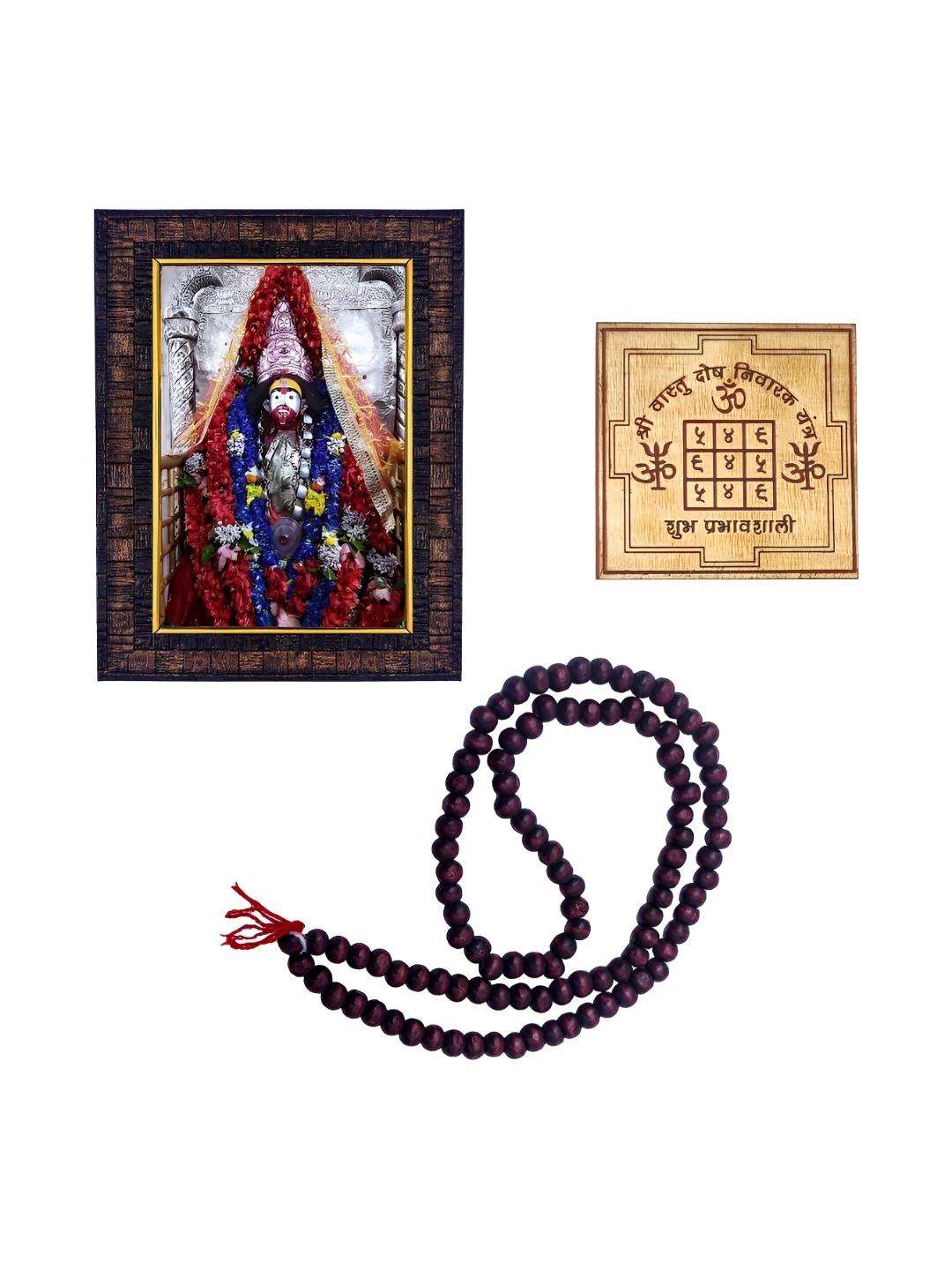 

Hawai Black Tarapith Maa Tara Photo Frame With 108 Beads Red Chandan Mala & Yantra