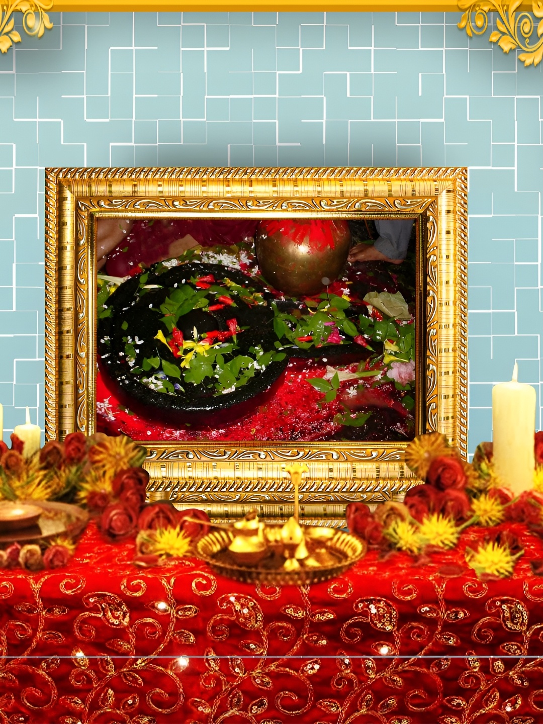 

Hawai Gold-Toned Lord Baidyanath Jyotirlinga Wooden Wall Photo Frame