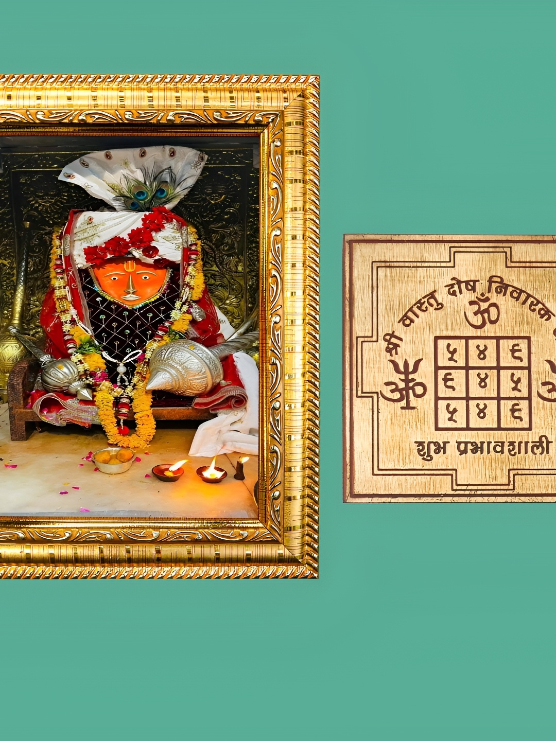 

Hawai Gold Toned Bageshwar Dham Balaji Hanuman Wooden Wall Photo Frame White Yantra