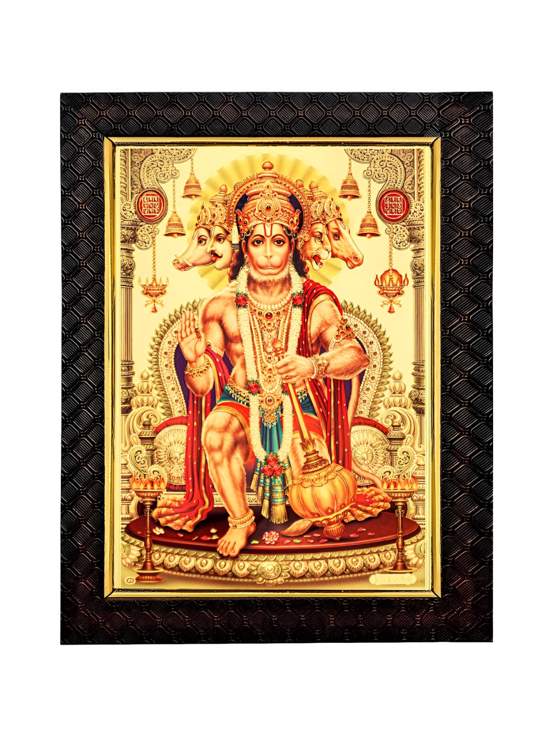 

Hawai Gold-Toned & Red Panchmukhi Hanuman Bajrang Bali Wooden Wall Photo Frame
