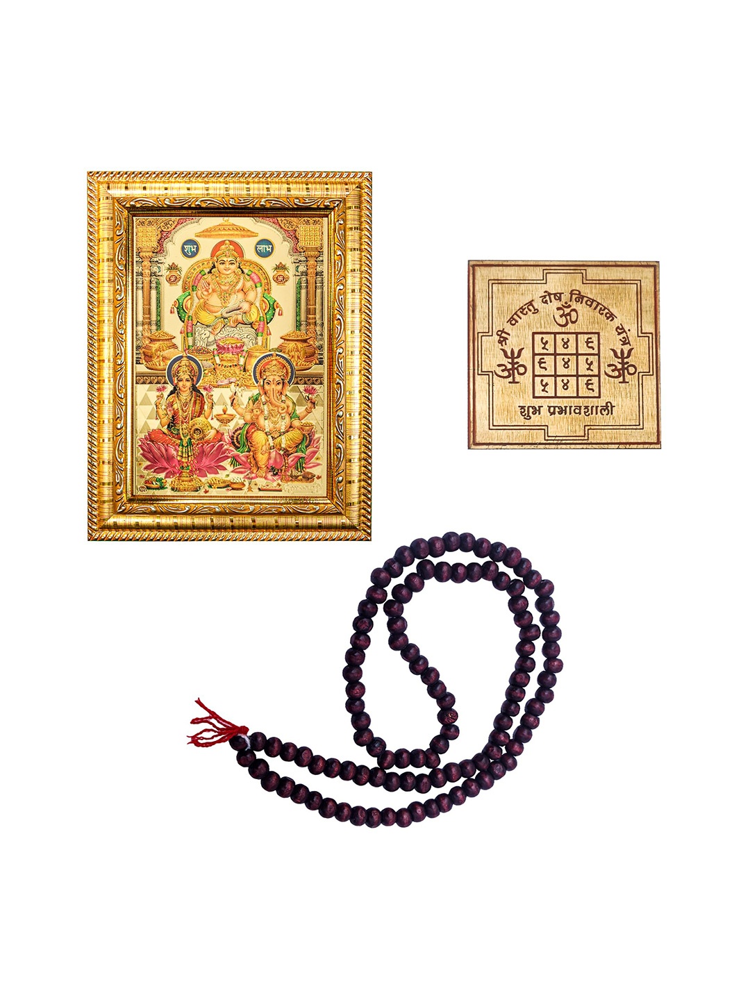 

Hawai Kuber Gold Toned & Green Laxmi Ganesh Photo Frame With 108 Mala & Yantra