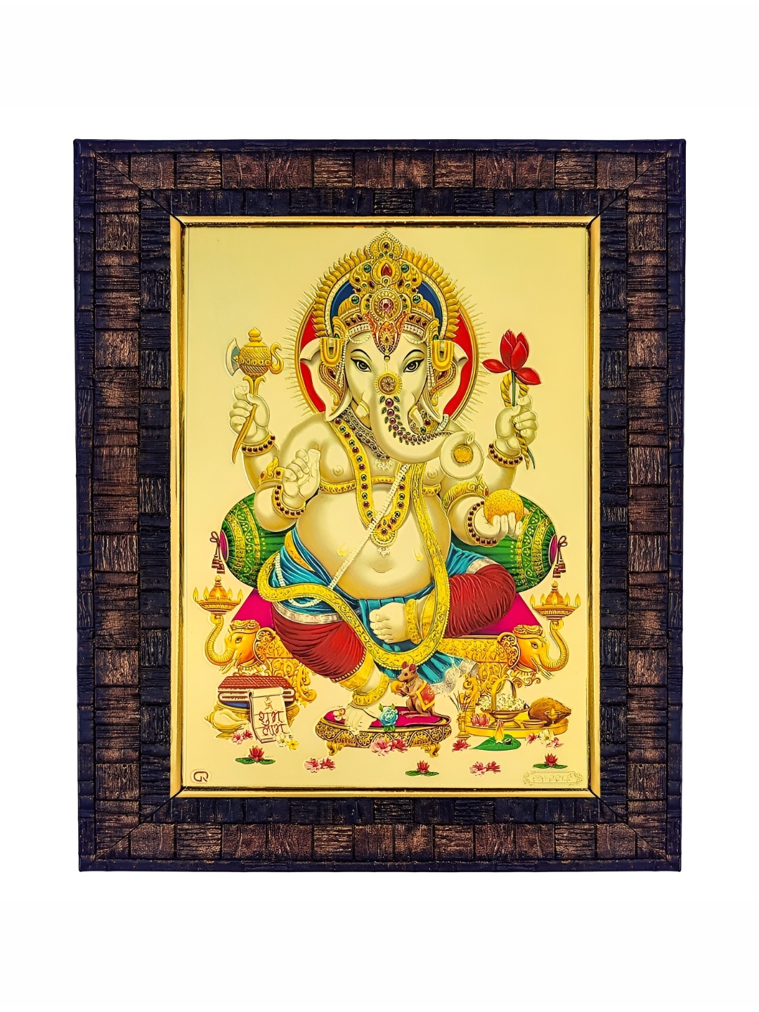 

Hawai Gold Plated Lord Ganesha Ganpati Wooden Wall Hanging Photo Frame