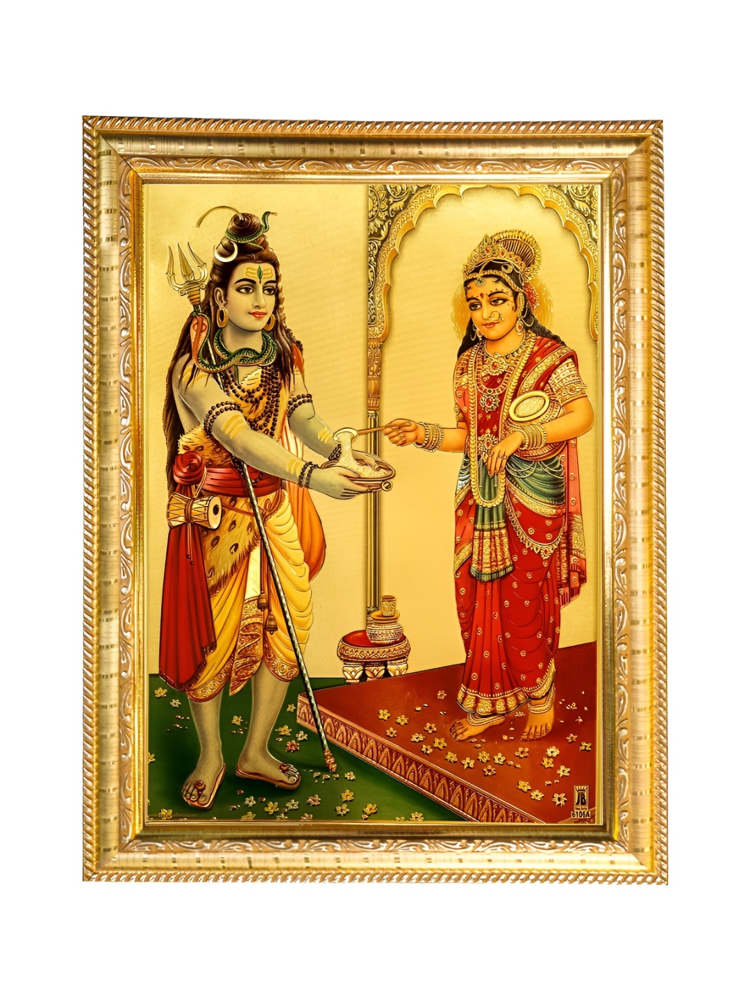 

Hawai Red Gold Plated Lord Shiva and Goddess Annapurna Wooden Photo Frame