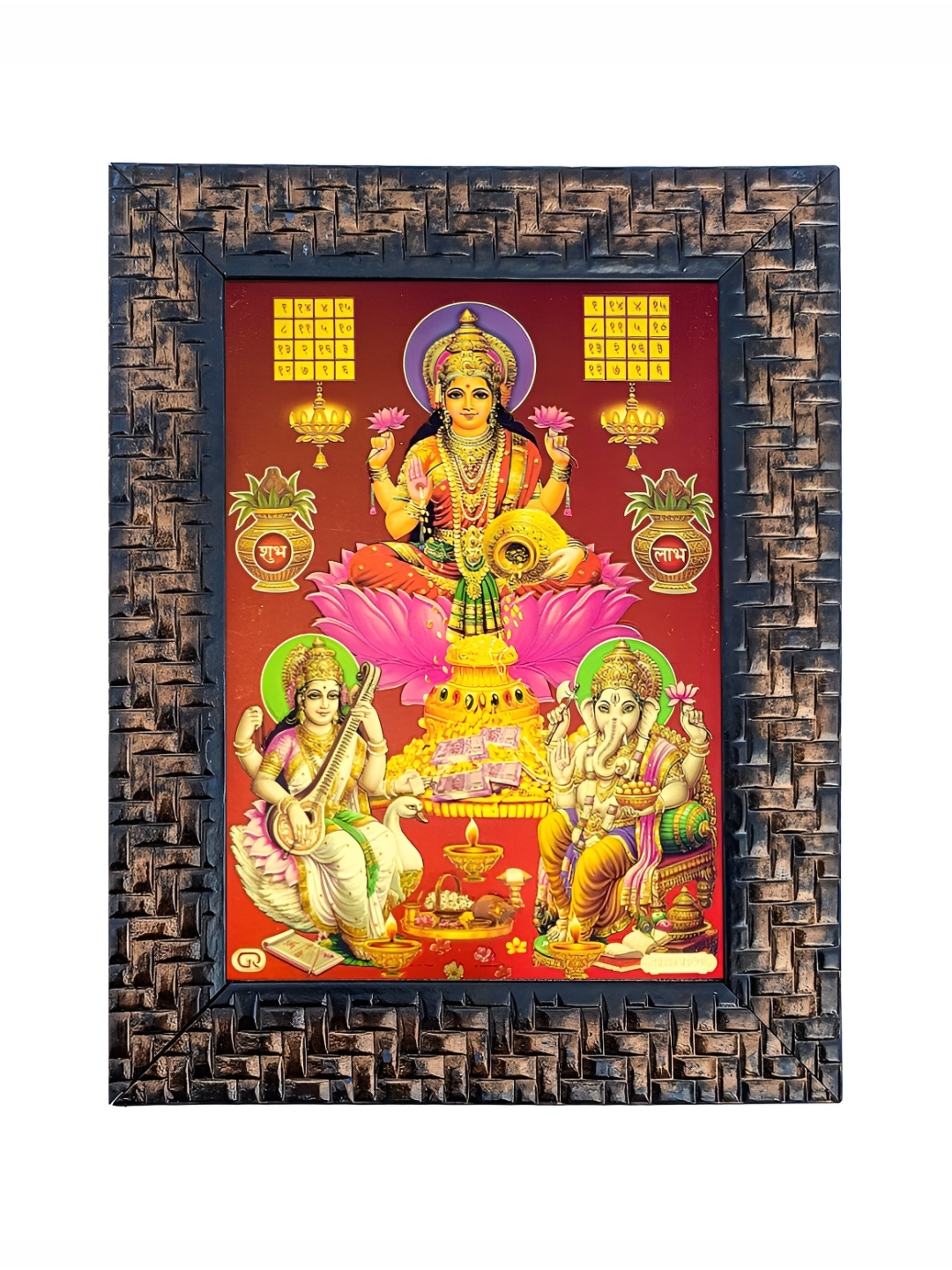 

Hawai Red & Gold Toned Lord Laxmi Saraswati Printed Wooden Wall Photo Frame