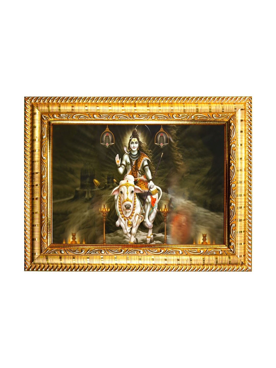 

Hawai Gold-Toned & Brown Lord Shiva Nandi Cow Wooden Wall Photo Frame