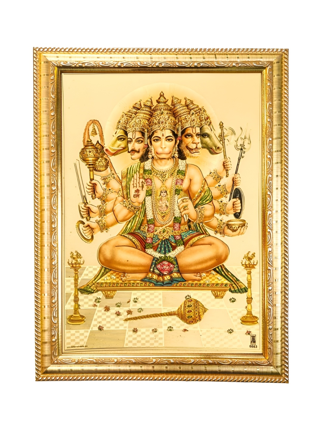 

Hawai Gold-Toned Panchmukhi Hanuman Bajrang Bali Wooden Wall Photo Frame