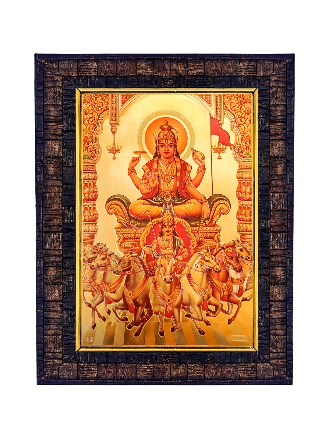 

Hawai Gold Toned & Red Lord Suryadev Printed Wooden Wall Photo Frame