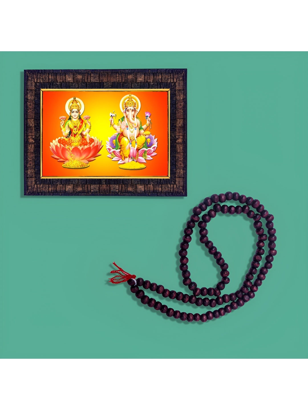 

Hawai Brown & Orange 2 Pieces Wooden Photo Frame & Red Chandan Mala