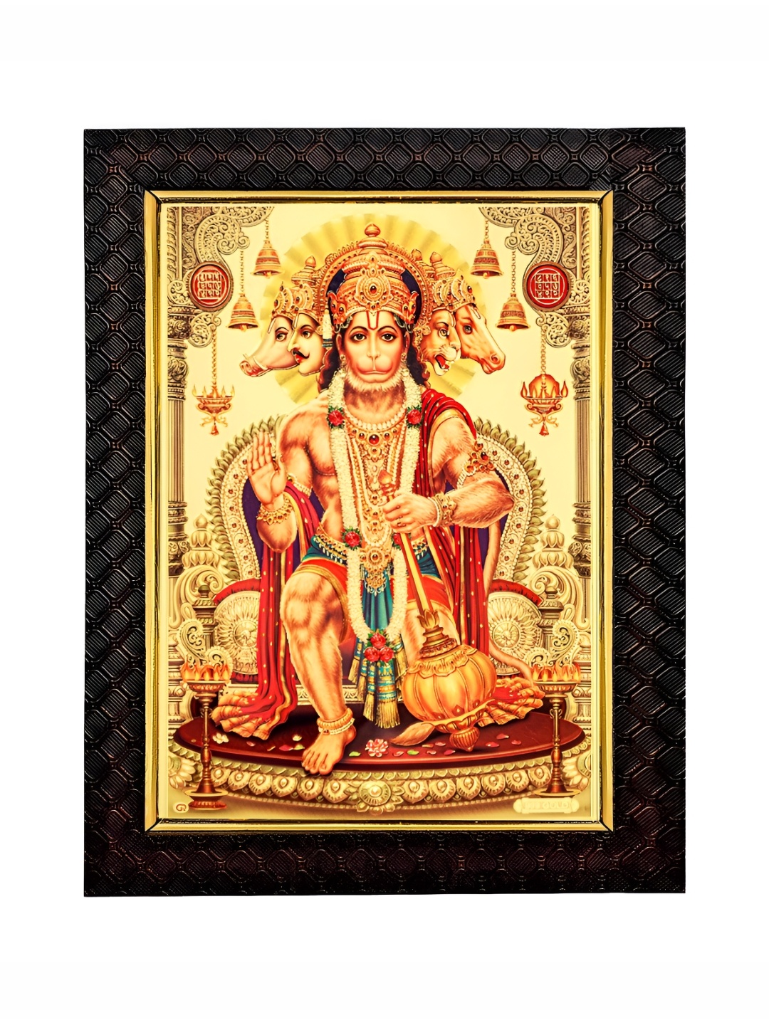 

Hawai Gold-Toned Panchmukhi Hanuman Bajrang Bali Gold Plated Wooden Wall Photo Frame