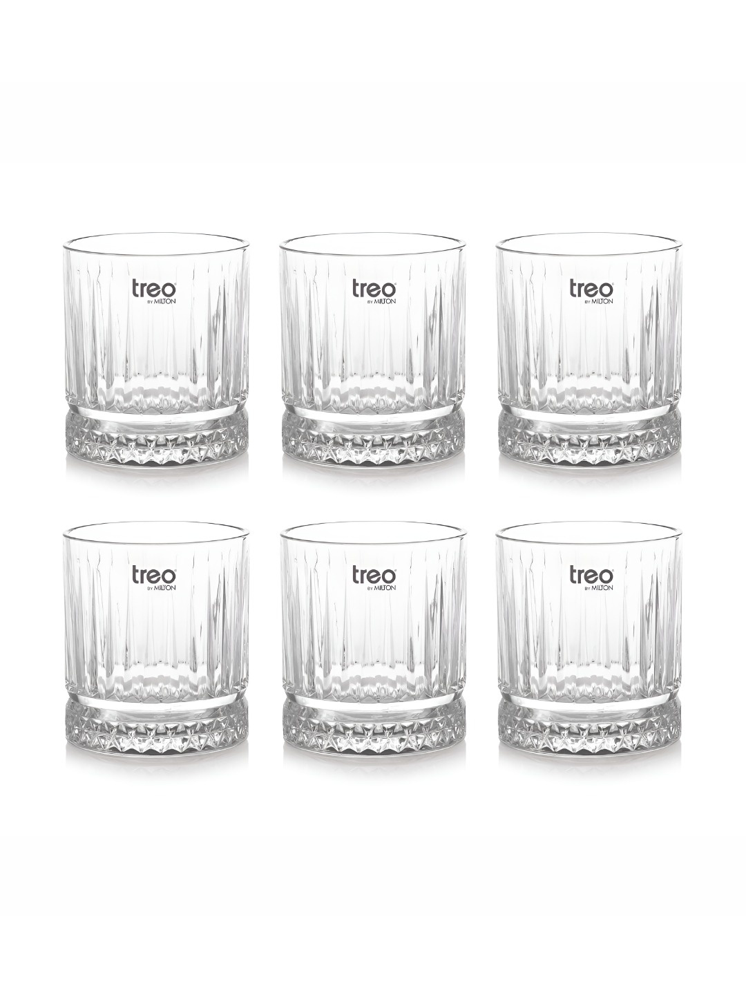

Treo Transparent 6 Pieces Textured Verti Whiskey Glass Tumblers- 310 ml