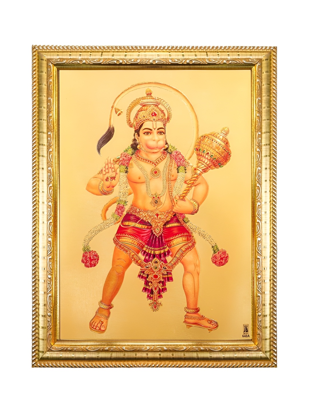 

Hawai Gold-Plated Shree Hanuman Bajrang Bali Wooden Wall Photo Frame