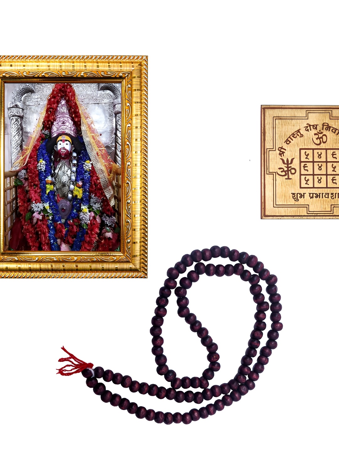 

Hawai Gold Toned Tarapith Maa Tara Frame &108 Beads Chandan Vastu Dosh Nivaran Yantra