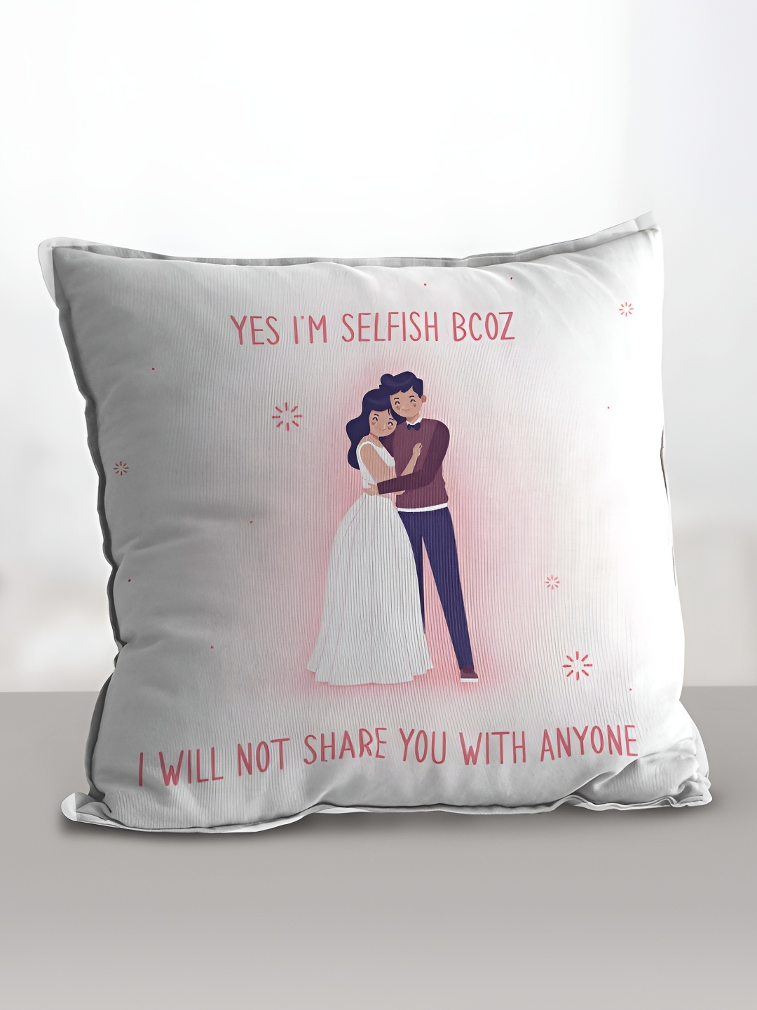 

eCraftIndia White & Pink Hugging Couple Message Printed Square Pre-Filled Cushion