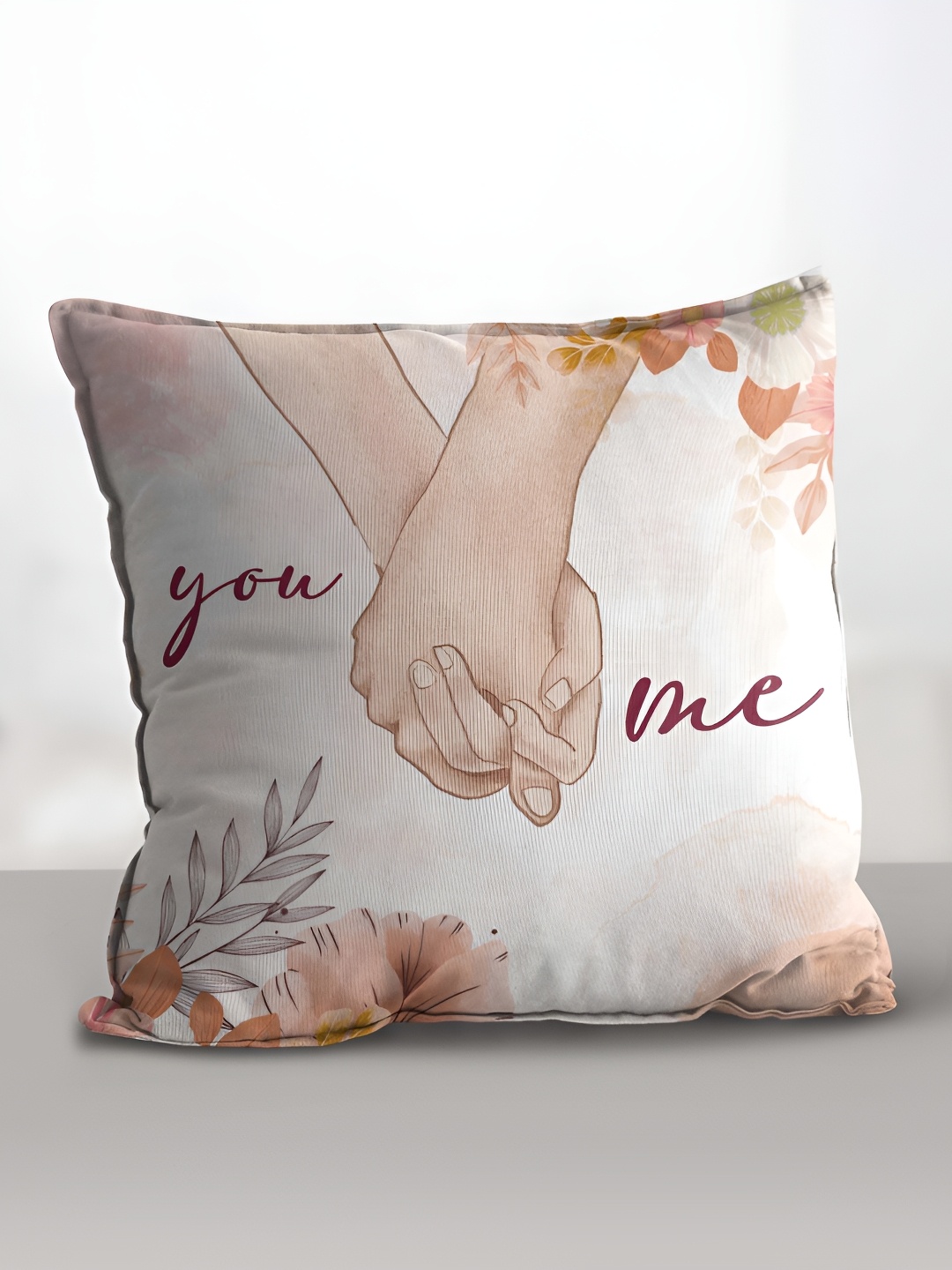 

eCraftIndia White & Brown Couple Holding Hands Printed Square Pre-Filled Cushion