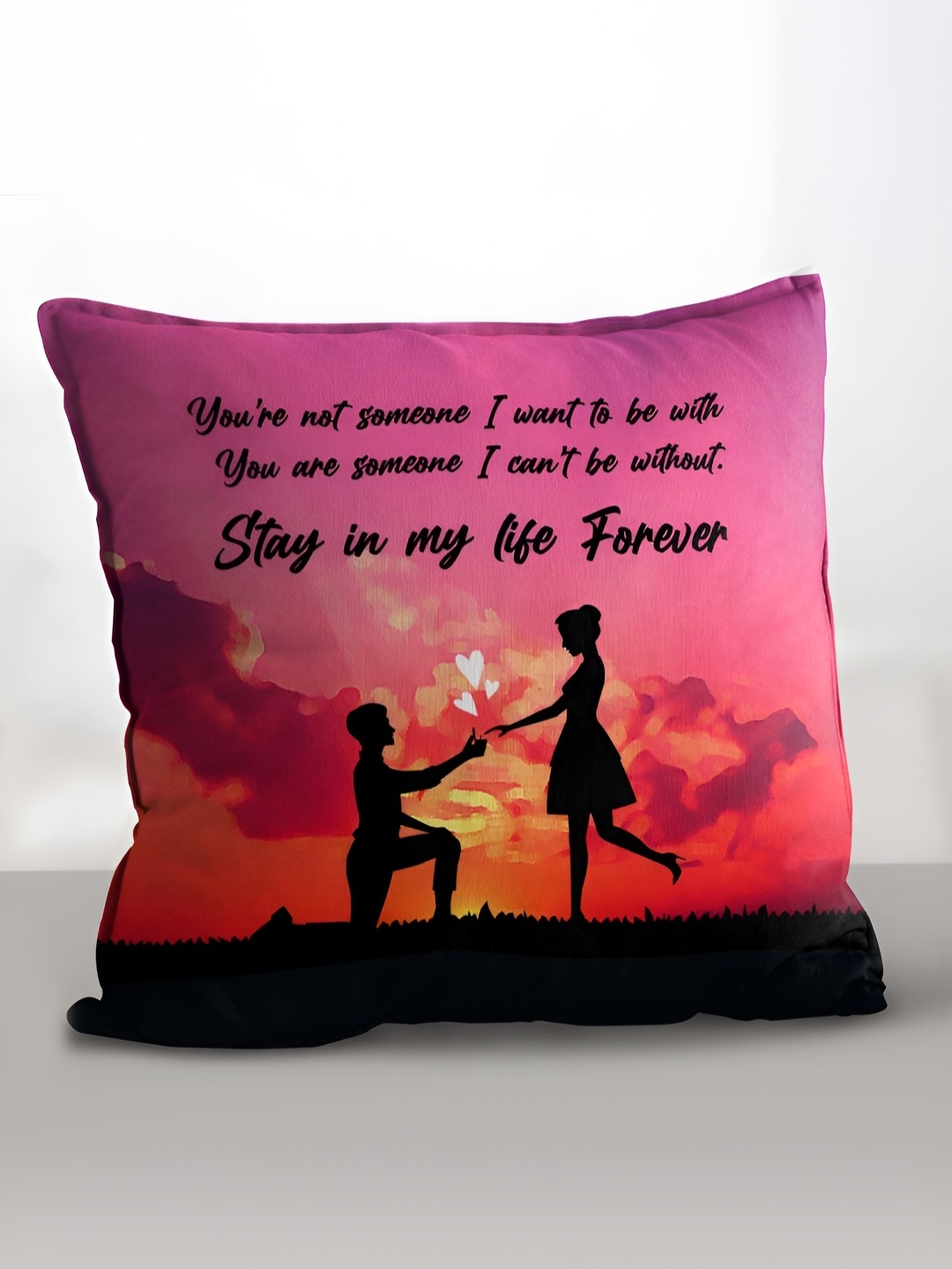 

eCraftIndia Red & Pink Stay In My Life forever Message Printed Square Pre-Filled Cushion