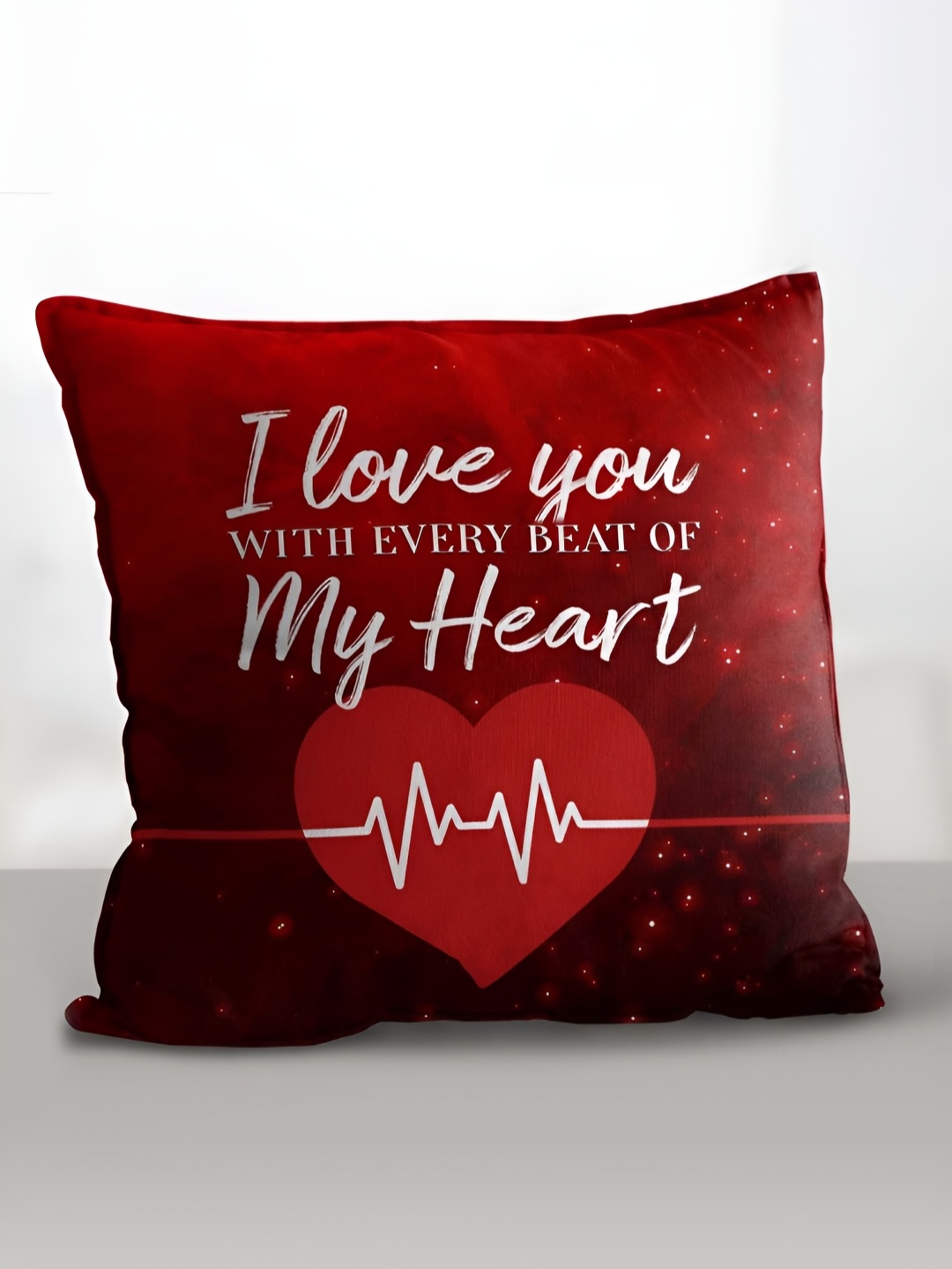 

eCraftIndia Heartbeat I Love You With Every Beat Quote Cushion Cover with Filler Set, Red