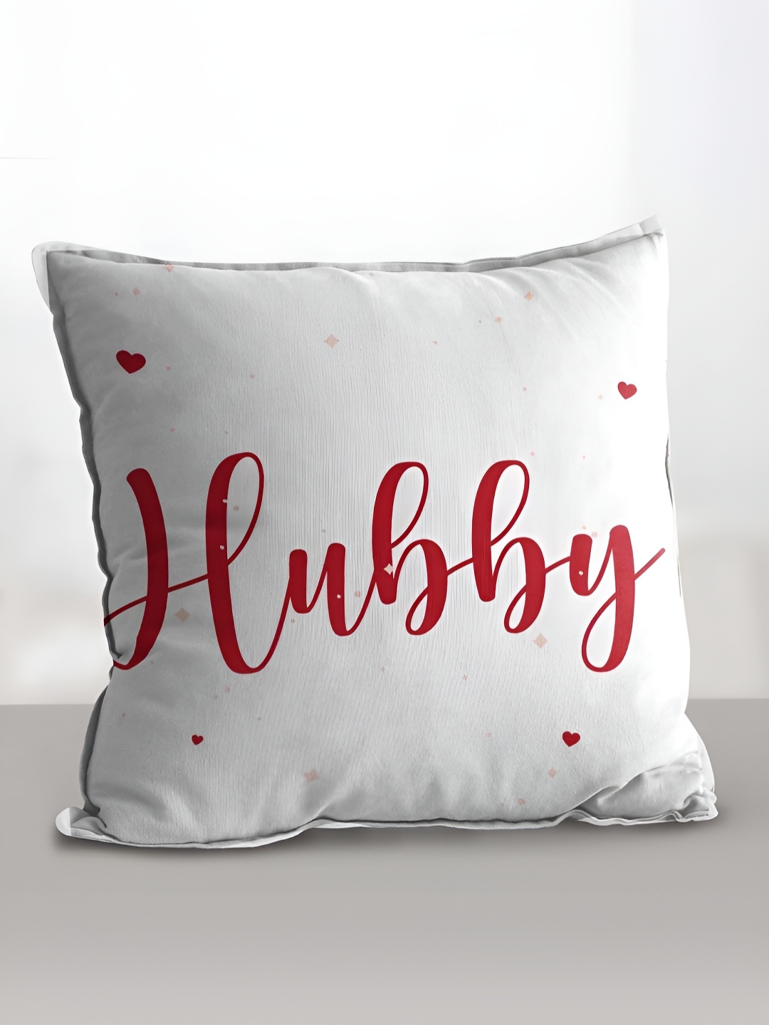 

eCraftIndia Hubby Word Digital Printed Cushion Cover With Cushion Filler Set, White