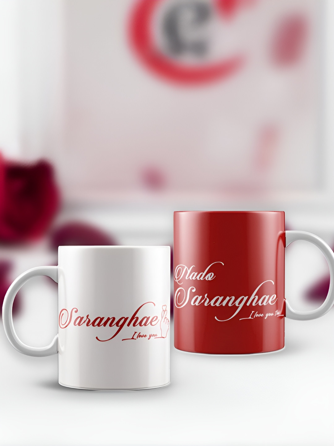 

eCraftIndia White & Red 2 Pieces "Saranghae -Nado Saranghae" Printed Ceramic Coffee Mugs