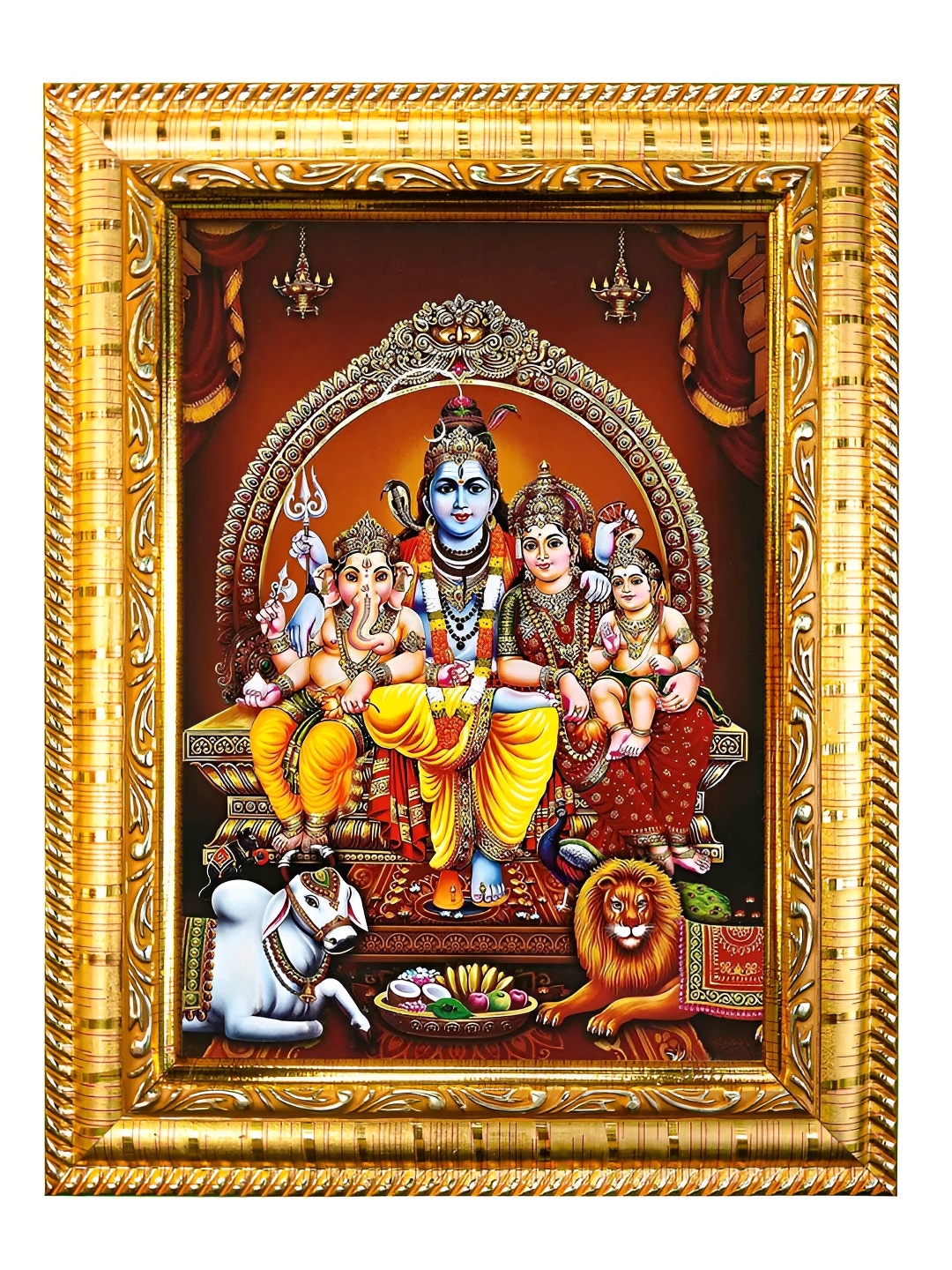 

Hawai Gold-Toned & Red Shiv Parivar Wooden Wall Photo Frame