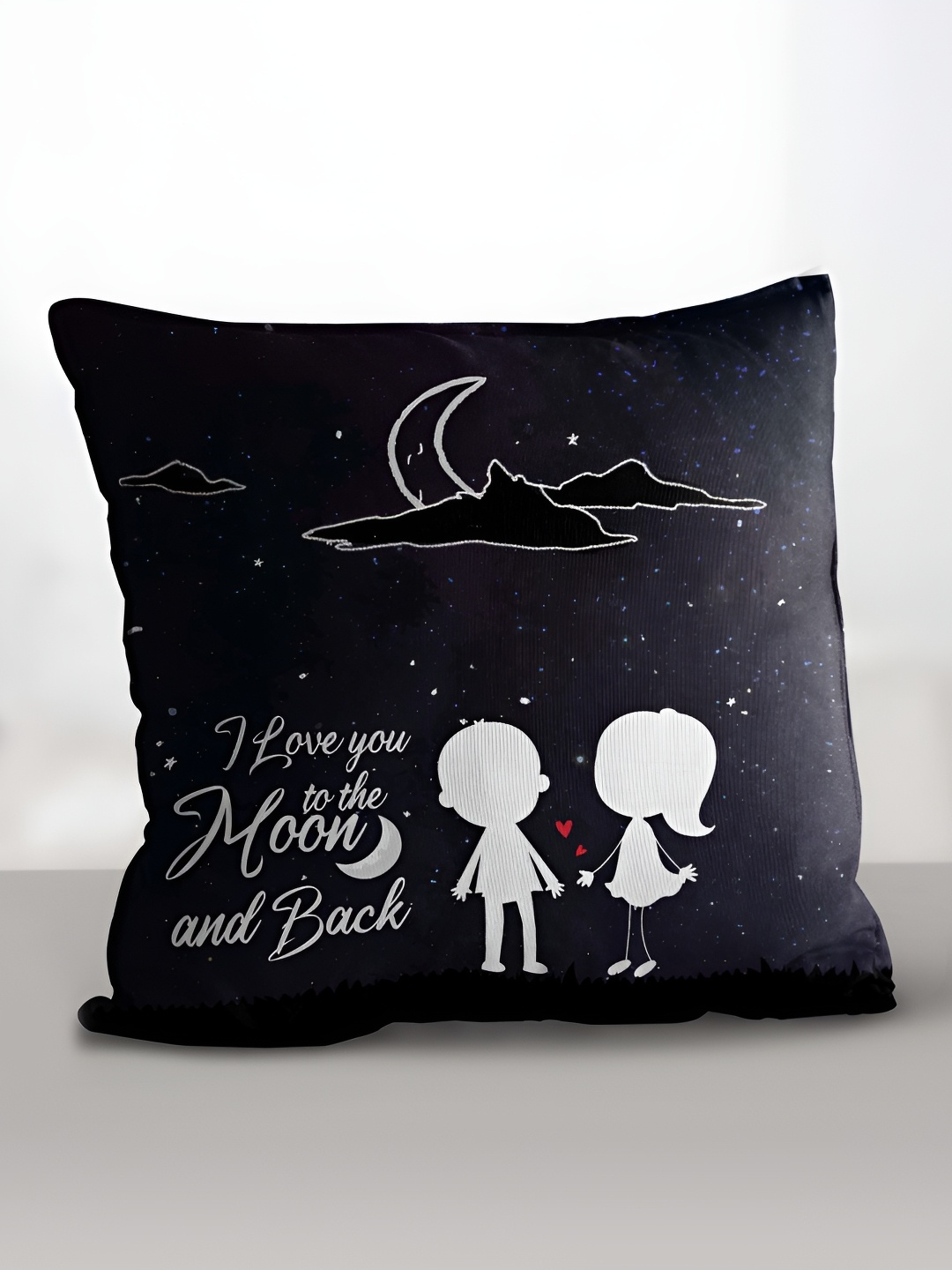 

eCraftIndia Black & White Couple With Moon Message Printed Square Pre-Filled Cushion