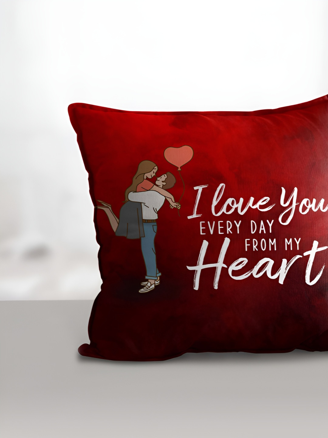 

eCraftIndia Red & White Hugging With Heart Balloon Printed Square Pre-Filled Cushion
