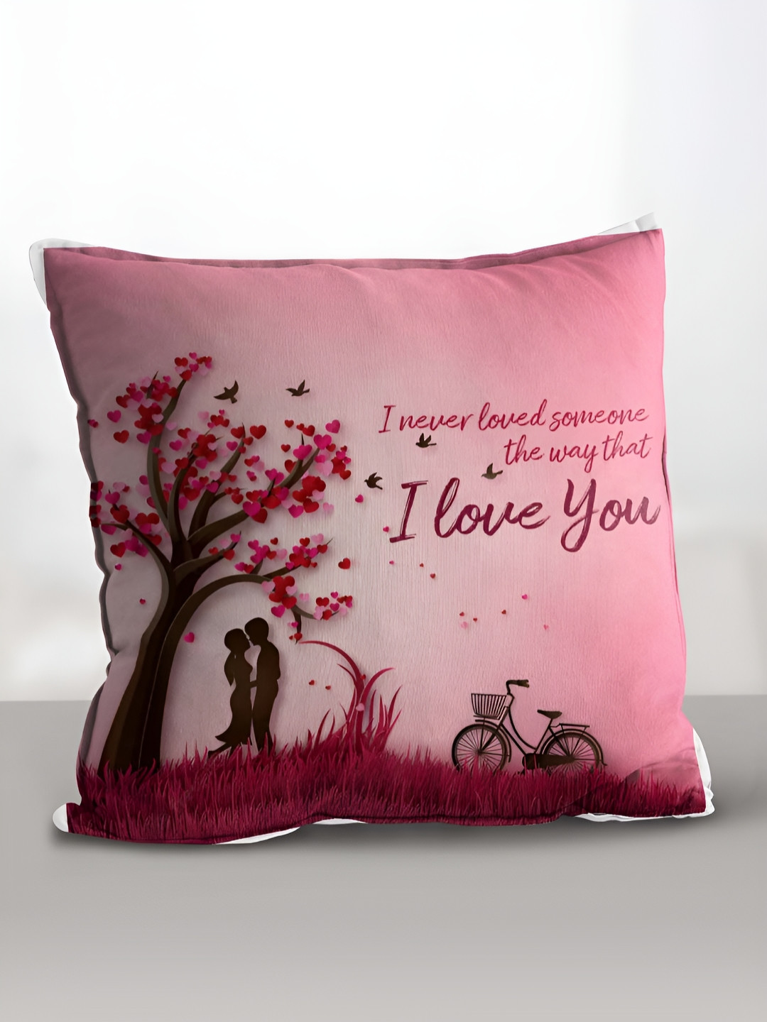 

eCraftIndia Couple Under Tree I Never Loved Someone Quote Cushion Cover with Filler Set, White