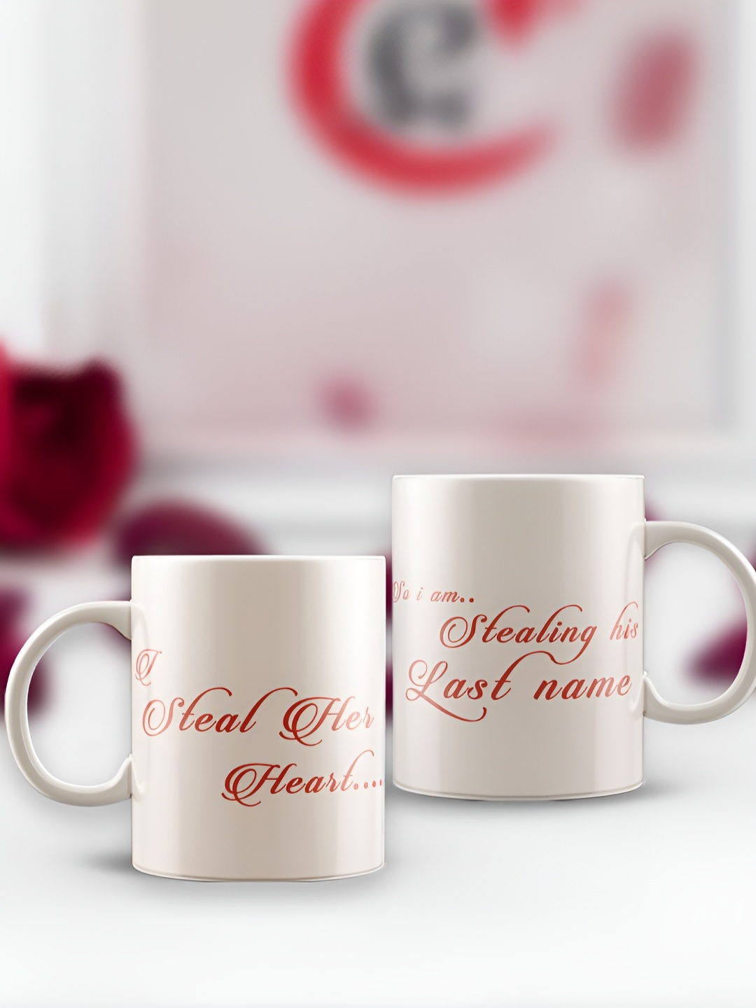 

eCraftIndia White & Red 2 Pieces Valentine Love theme Printed Ceramic Coffee Mugs