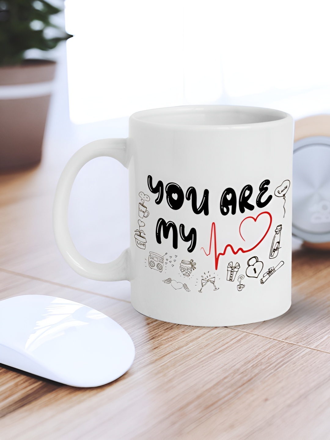 

eCraftIndia White & Black You Are My Heartbeat Quote Printed Ceramic Coffee Mug