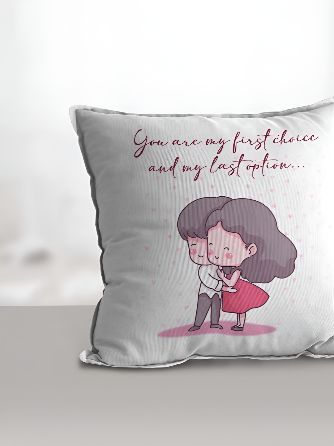 

eCraftIndia White & Grey Couple Hugging Message Printed Square Pre-Filled Cushion