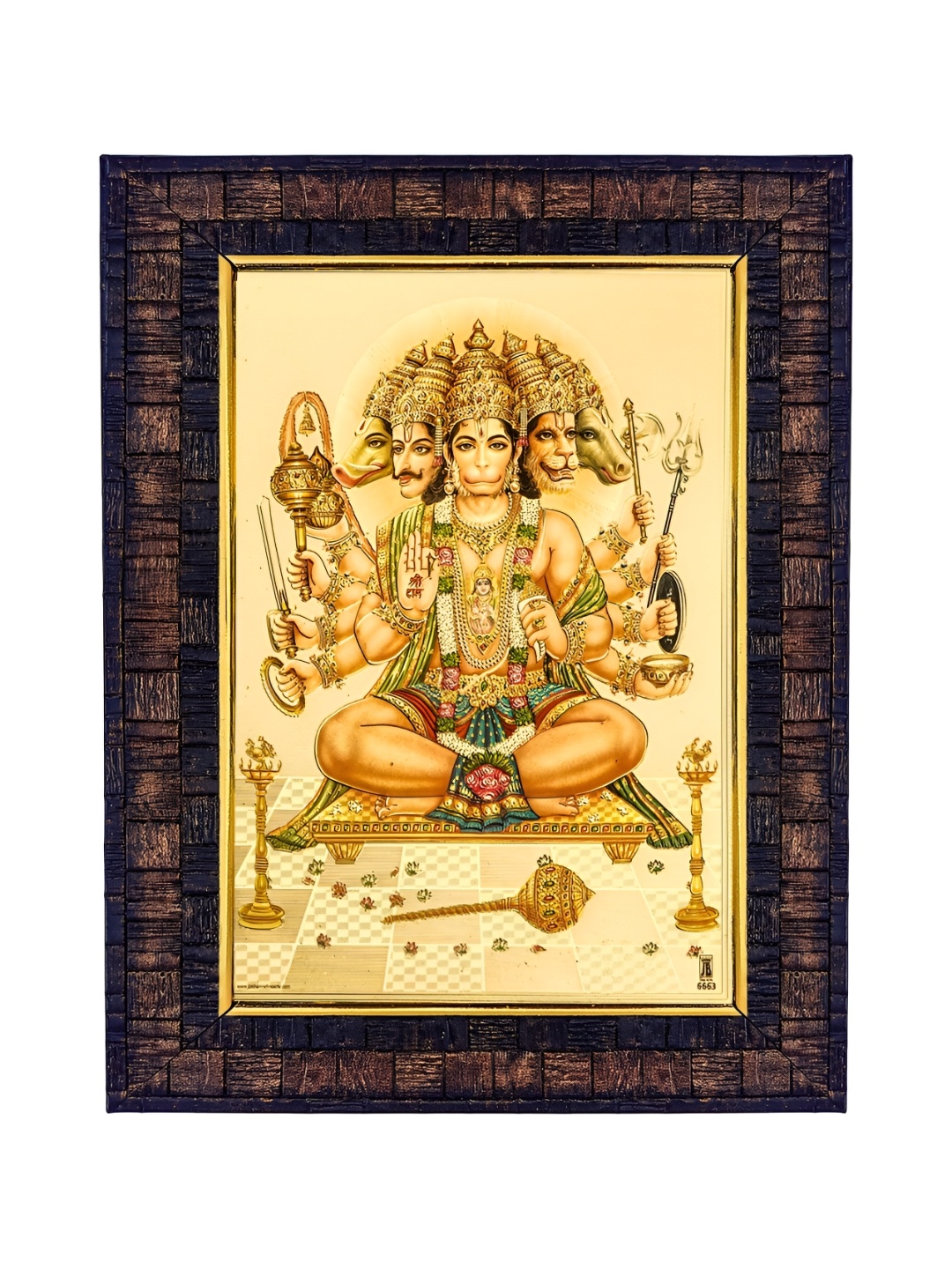 

Hawai Gold-Toned & Brown Panchmukhi Hanuman Bajrang Bali Wooden Wall Photo Frames