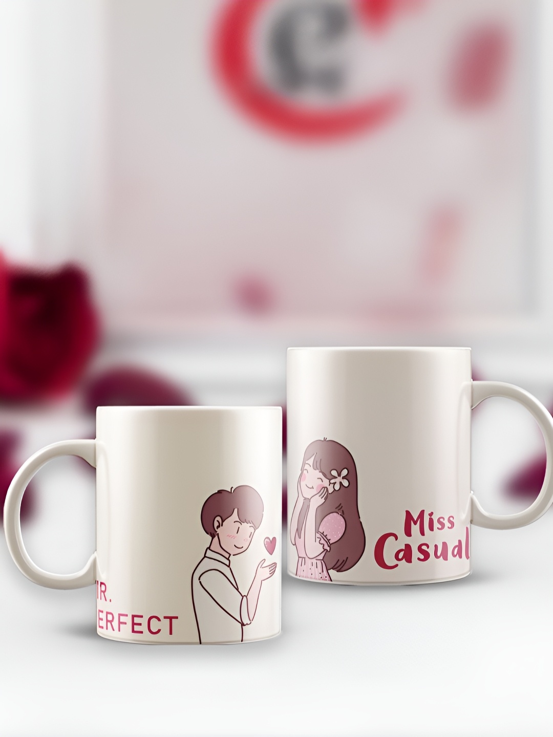 

eCraftIndia White & Pink 2 Pieces "Mr. Perfect - Miss Casual" Printed Ceramic Coffee Mugs