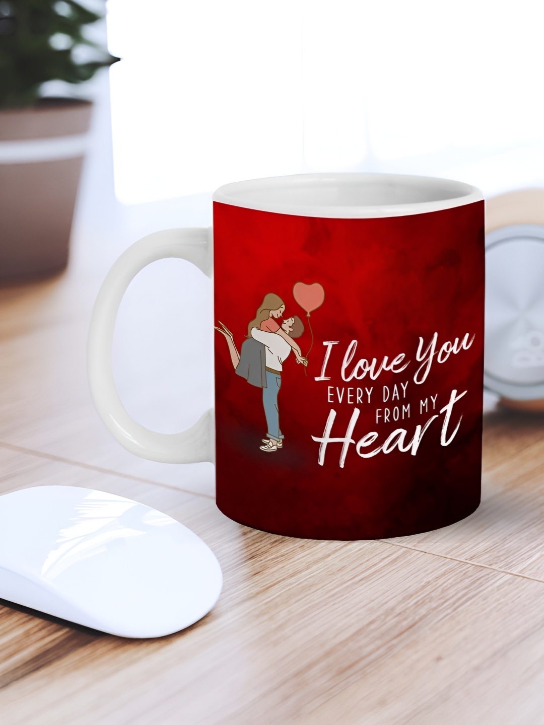 

eCraftIndia White & Red Boy Holding Up Girl Message Printed Ceramic Coffee Mug
