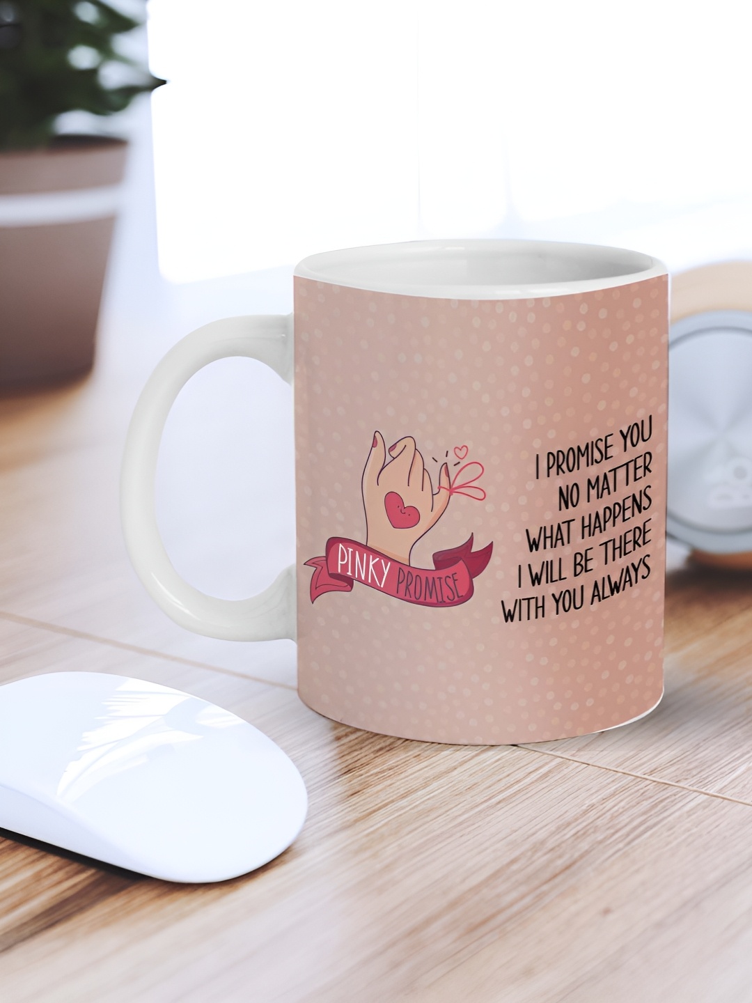 

eCraftIndia White & Pink Ribbon With Pinky Finger Message Printed Ceramic Coffee Mug
