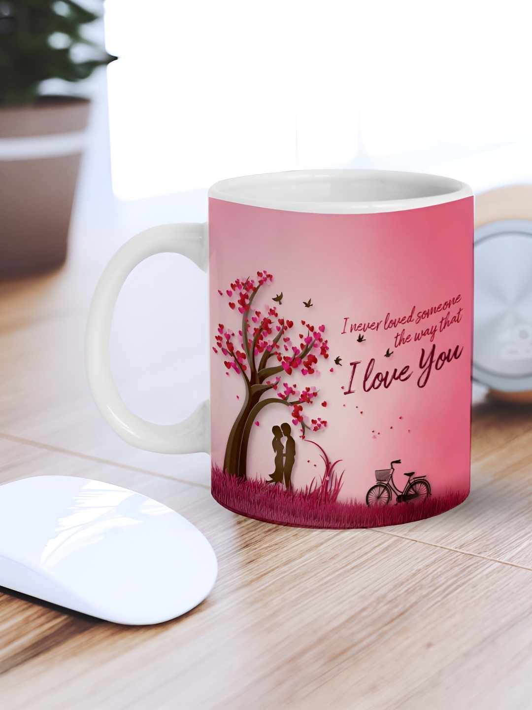 

eCraftIndia White & Pink Couple Under Tree Message Printed Ceramic Coffee Mug