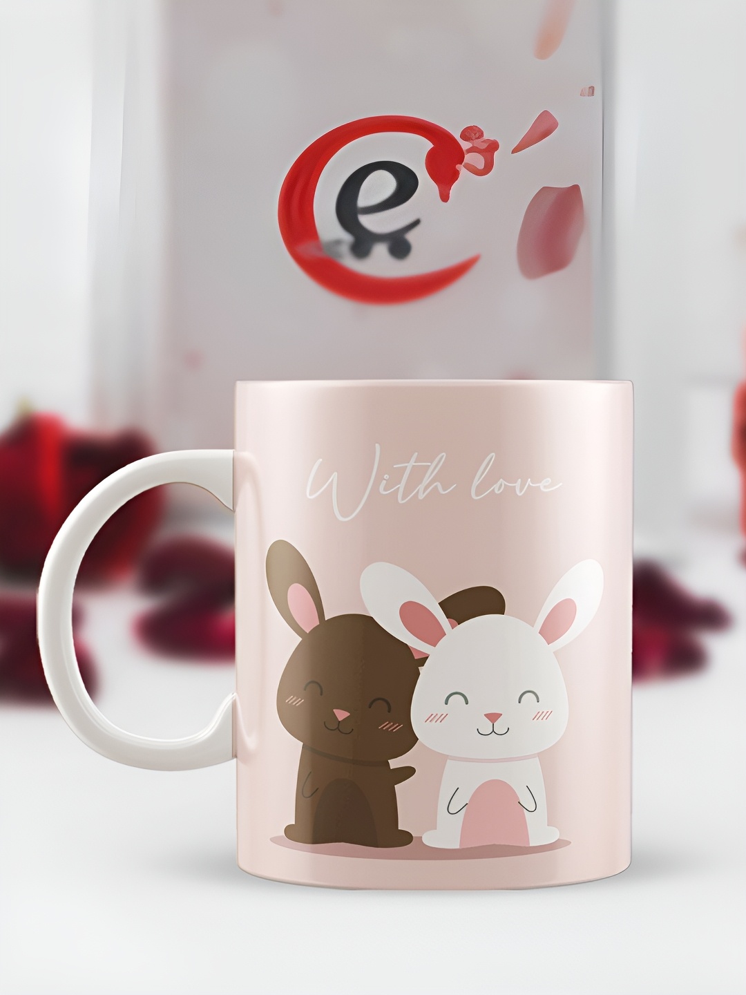 

eCraftIndia White & Pink Love Bunny Valentine Love theme Printed Ceramic Coffee Mug