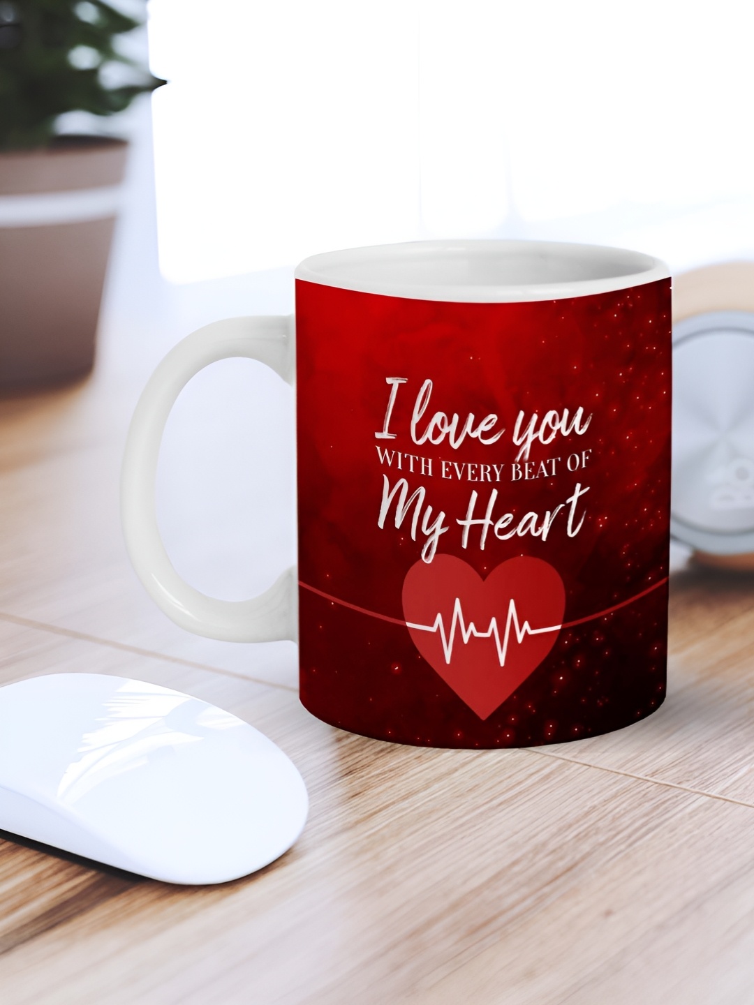 

eCraftIndia White & Red Heart Message Printed Ceramic Coffee Mug