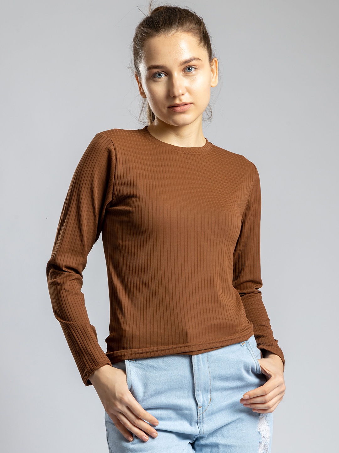 

PYR8 Striped Top, Coffee brown