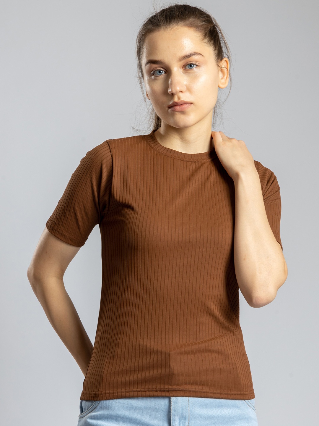 

PYR8 Striped Top, Coffee brown