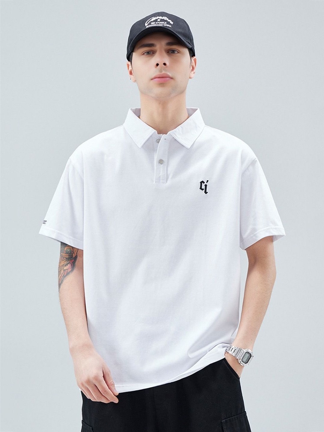 

StyleCast Men Solid Polo Collar Cotton T-shirt, White