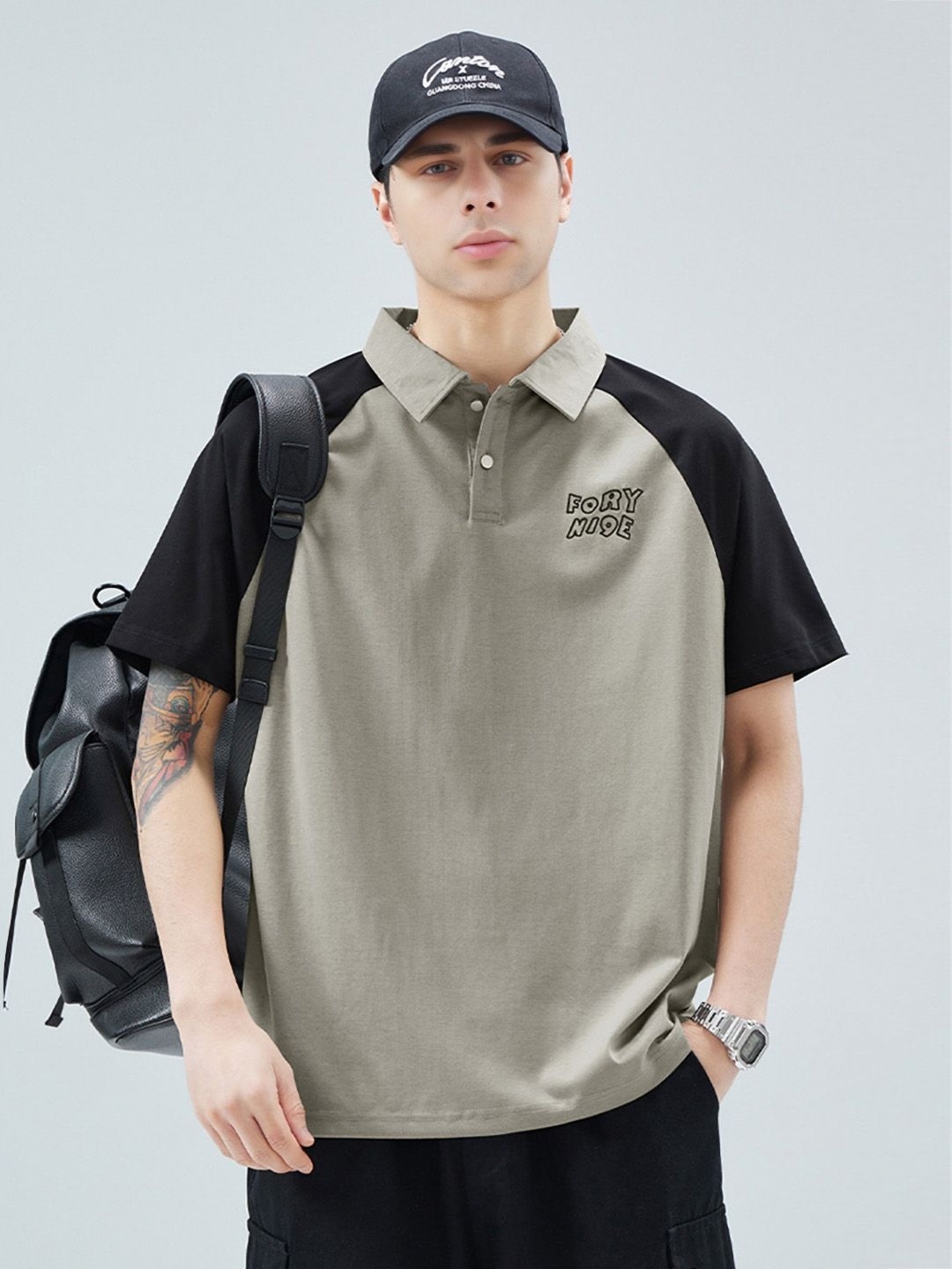 

StyleCast Men Colourblocked Polo Collar Cotton T-shirt, Grey