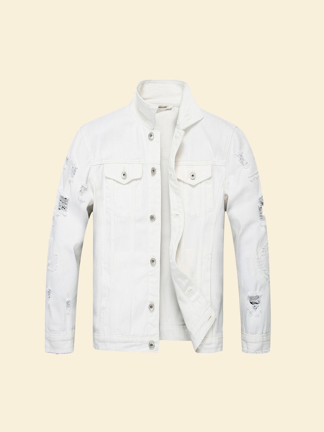 

StyleCast Men Spread Collar Solid Cotton Casual Denim Lightweight Jacket, White